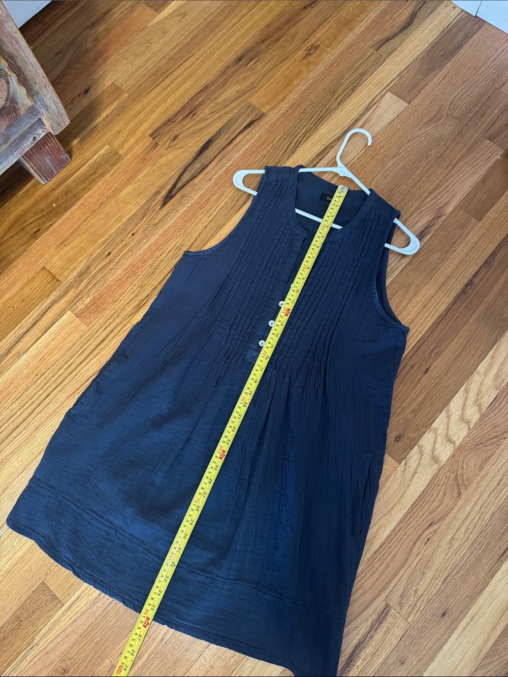 Quince Navy organic Cotton Sleeveless Pintuck Button-Front Dress medium - Picture 12 of 17